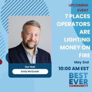 A graphic advertising Andy McQuade speaking in the Best Ever Community