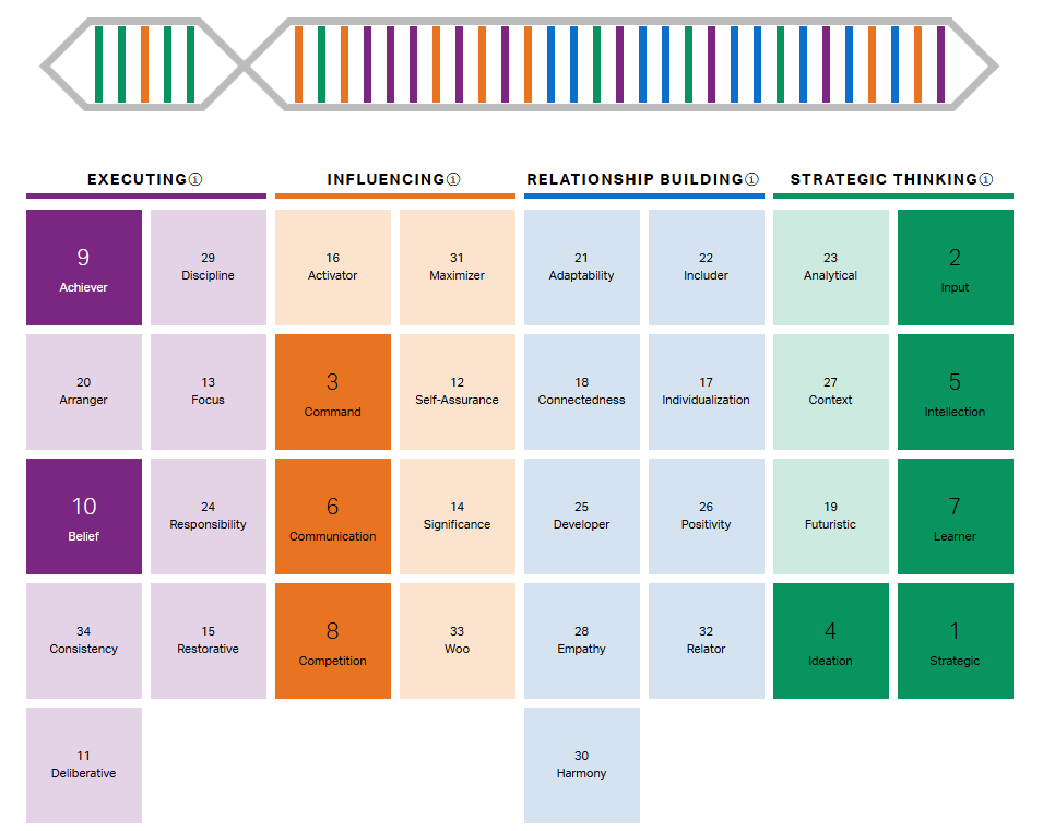 An image of Andy McQuade's Strengthsfinder chart